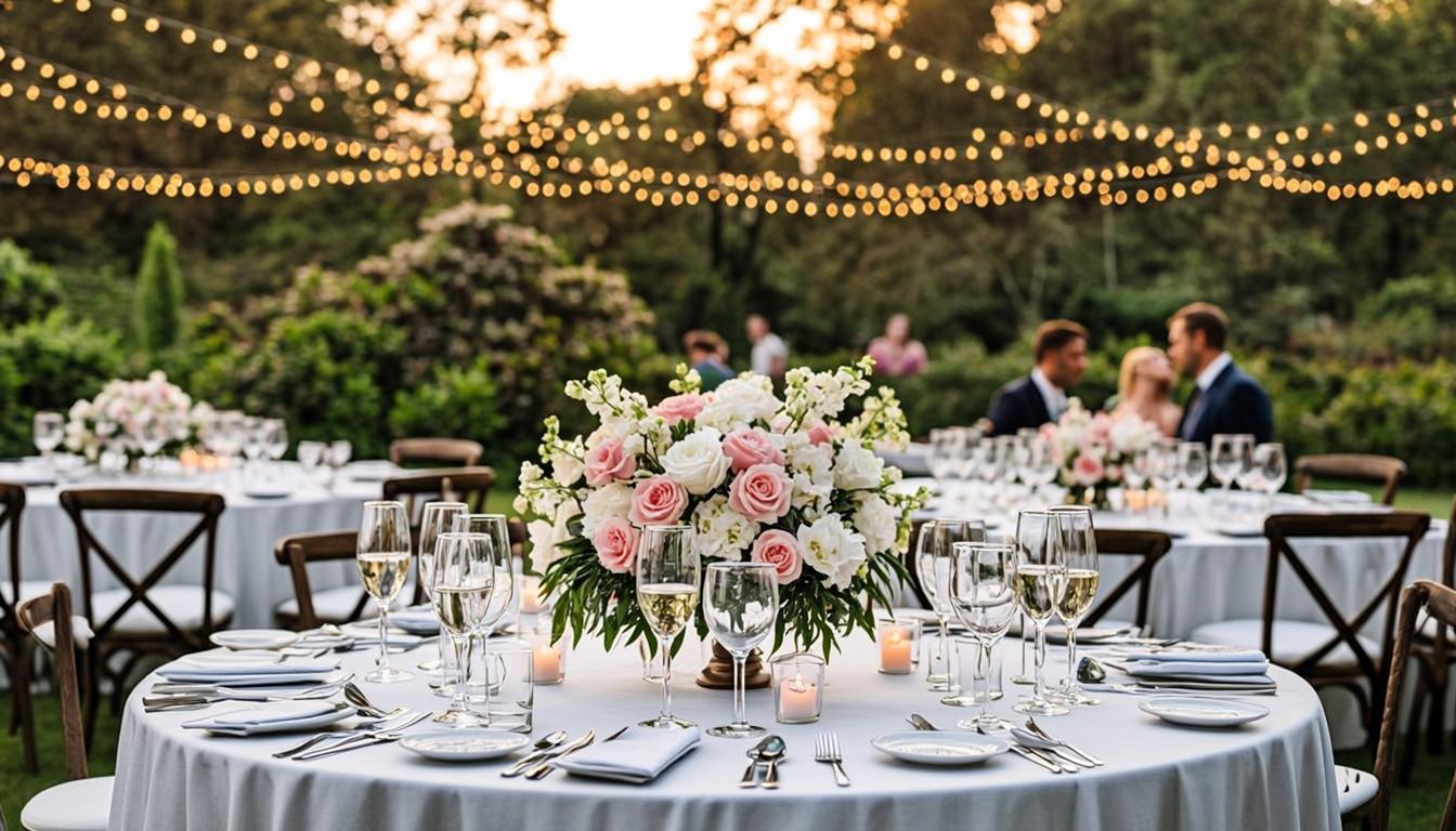 Elegant wedding celebration with romantic floral arrangements and warm candlelight